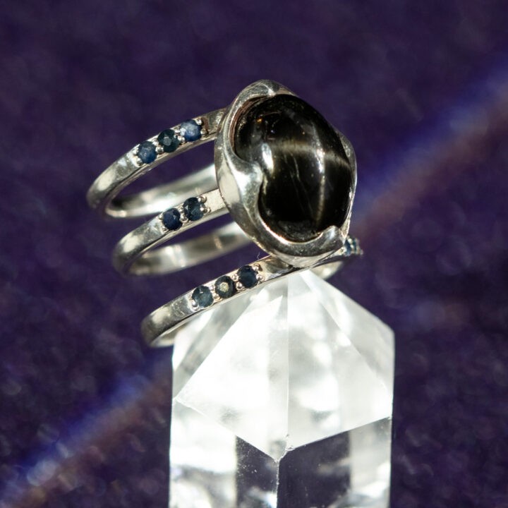 Star Black Diopside and Blue Sapphire Grounded Wisdom Ring