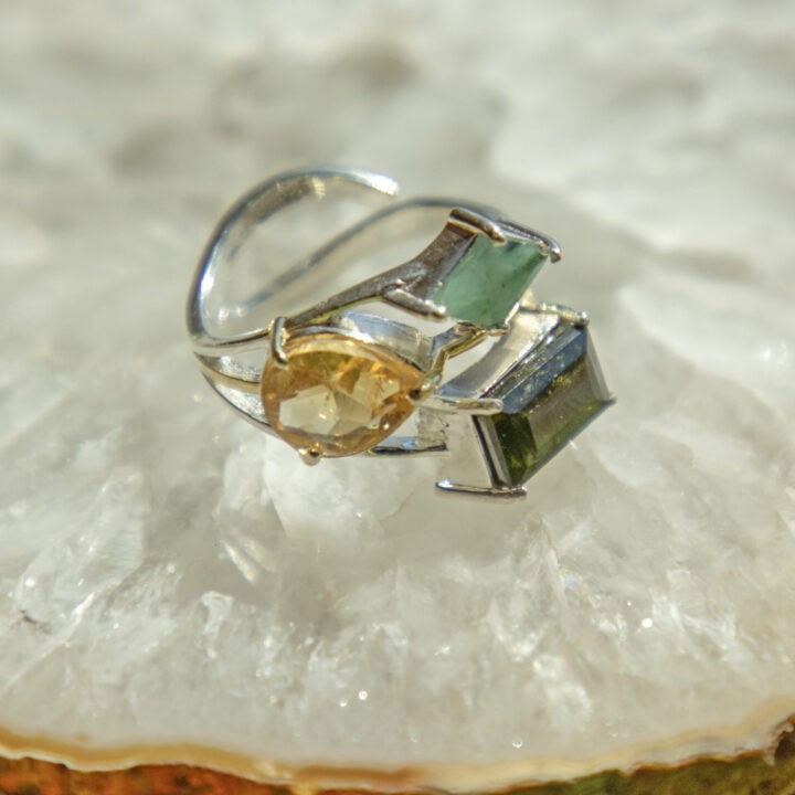 Epidote, Citrine, and Emerald Mega Manifesting Ring