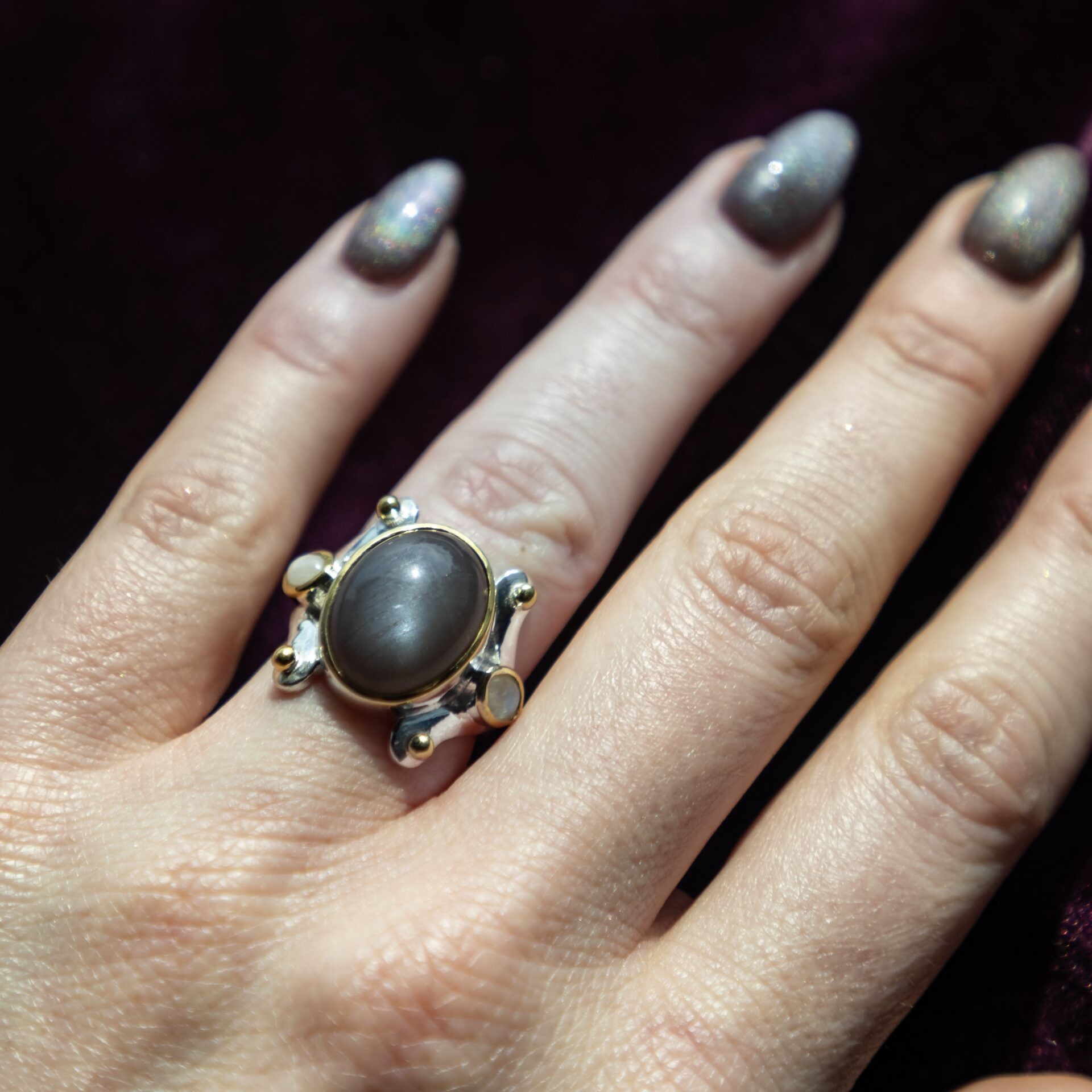 925 Sterling Silver Natural Moonstone Boho Ring