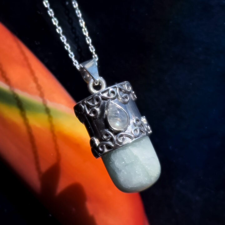 Aquamarine and Rainbow Moonstone Pendant for Intuition and Magic