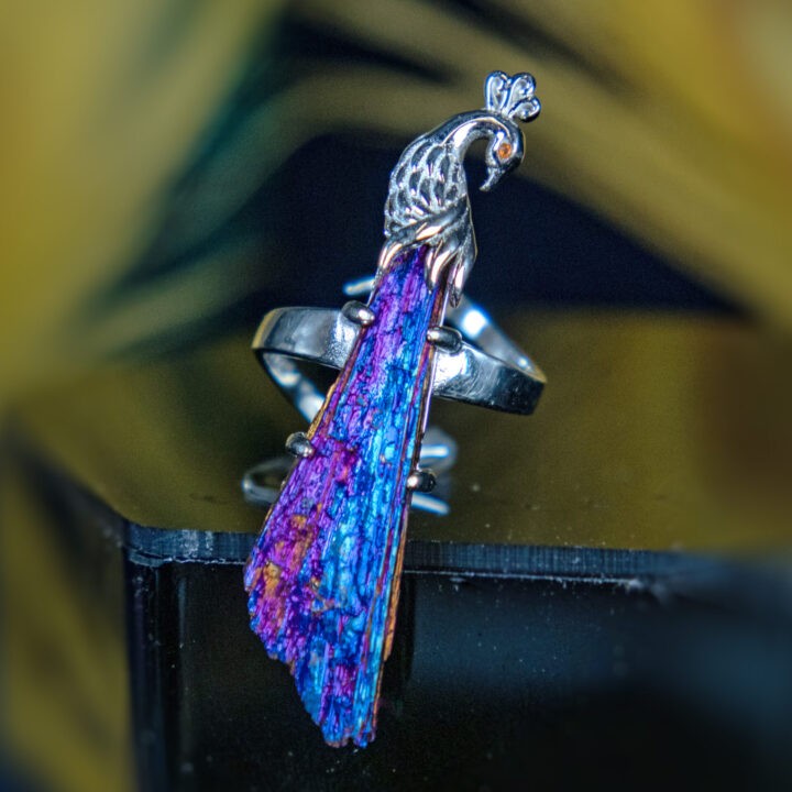 Peacock Titanium Aura Black Kyanite Ring