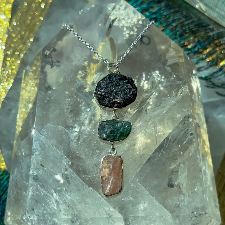 Black, Green, and Pink Tourmaline Pendant for Grounded Love