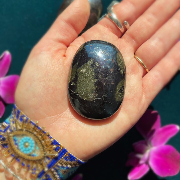 Covellite Palm Stone for Third Eye Chakra Activation