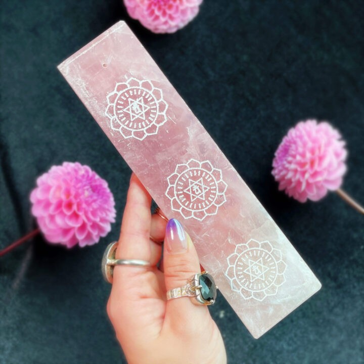 Heart Chakra Rose Quartz Incense Holder with Pink Lotus Incense Sticks