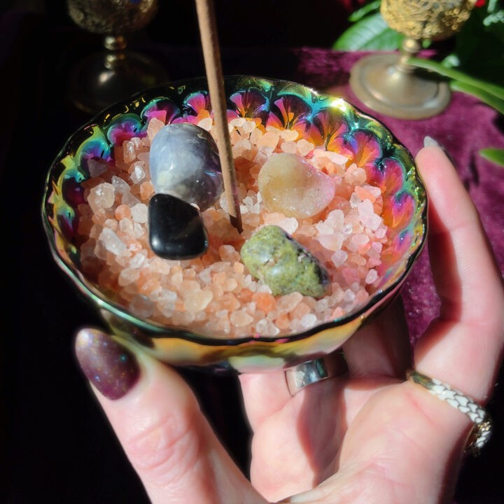 Daily Ritual Incense Bowl Set with Gemstones & Himalayan Salt