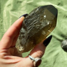Etched Smoky Quartz with Cacoxenite Point