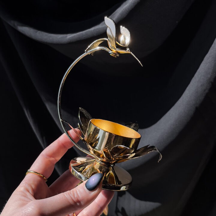 Golden Hummingbird Tea Light Holder