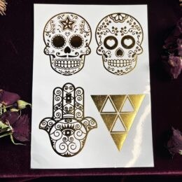 Skull and Hamsa Metallic Flash Tattoos