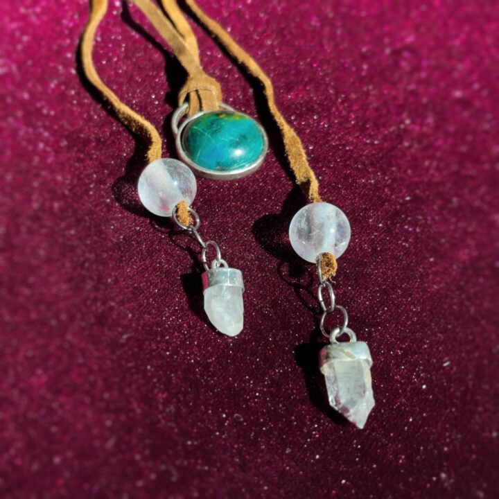 Chrysocolla and Clear Quartz Leather Necklace