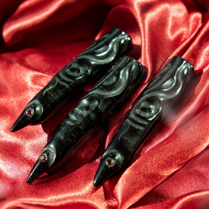 Black Obsidian Witch Finger with Almandine Garnet Nail Gem