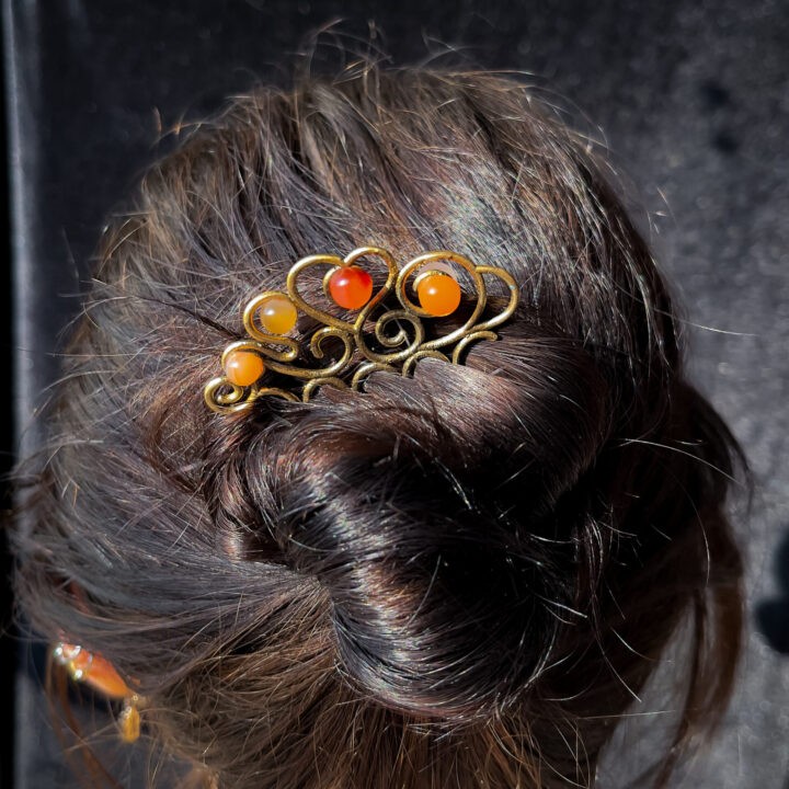 Priestess of Vitality Carnelian & Super 7 Hair Pin Comb