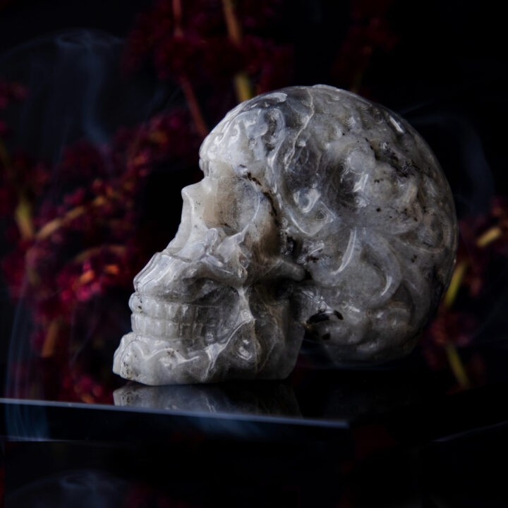 Gray Feldspar with Black Tourmaline Skull