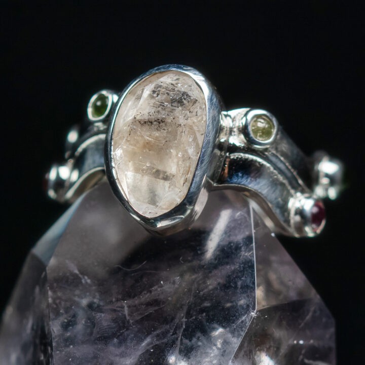 White Light Protection Herkimer Diamond and Tourmaline Ring