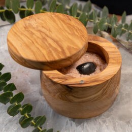Olive Wood Bowl with Himalayan Salt and Tumbled Shungite