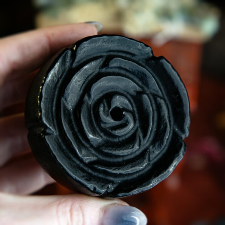 Black Obsidian Rose Incense Stick Holder