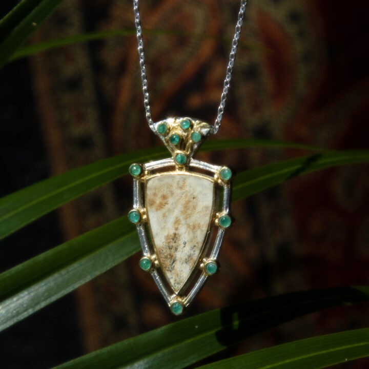Dendritic Psilomelane & Emerald Pendant