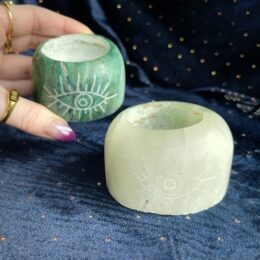 Misfit Minerals: Fuchsite or Green Aventurine Evil Eye Tea Light Holder