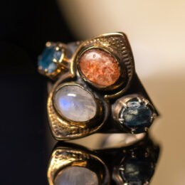 Sunstone, Rainbow Moonstone & Blue Kyanite Ring