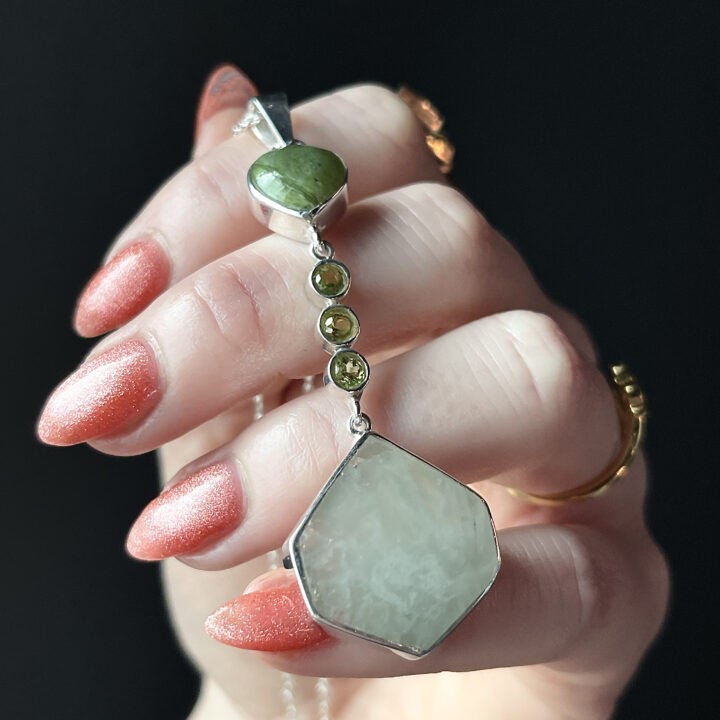 Gemstone Sale: Green Fluorite with Jade and Peridot Pendant