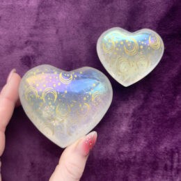 Misfit Minerals: Moon & Star Engraved Angel Aura Quartz Heart