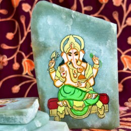 Green Aventurine Gridding Plate with Hand Painted Ganesha