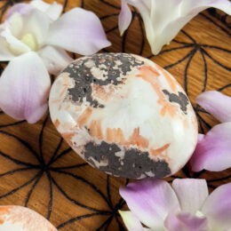 Scolecite with Peach Stilbite Palm Stone