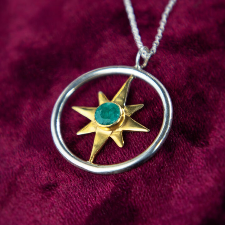 Star of Ishtar Sapphire & Emerald Spinning Pendant