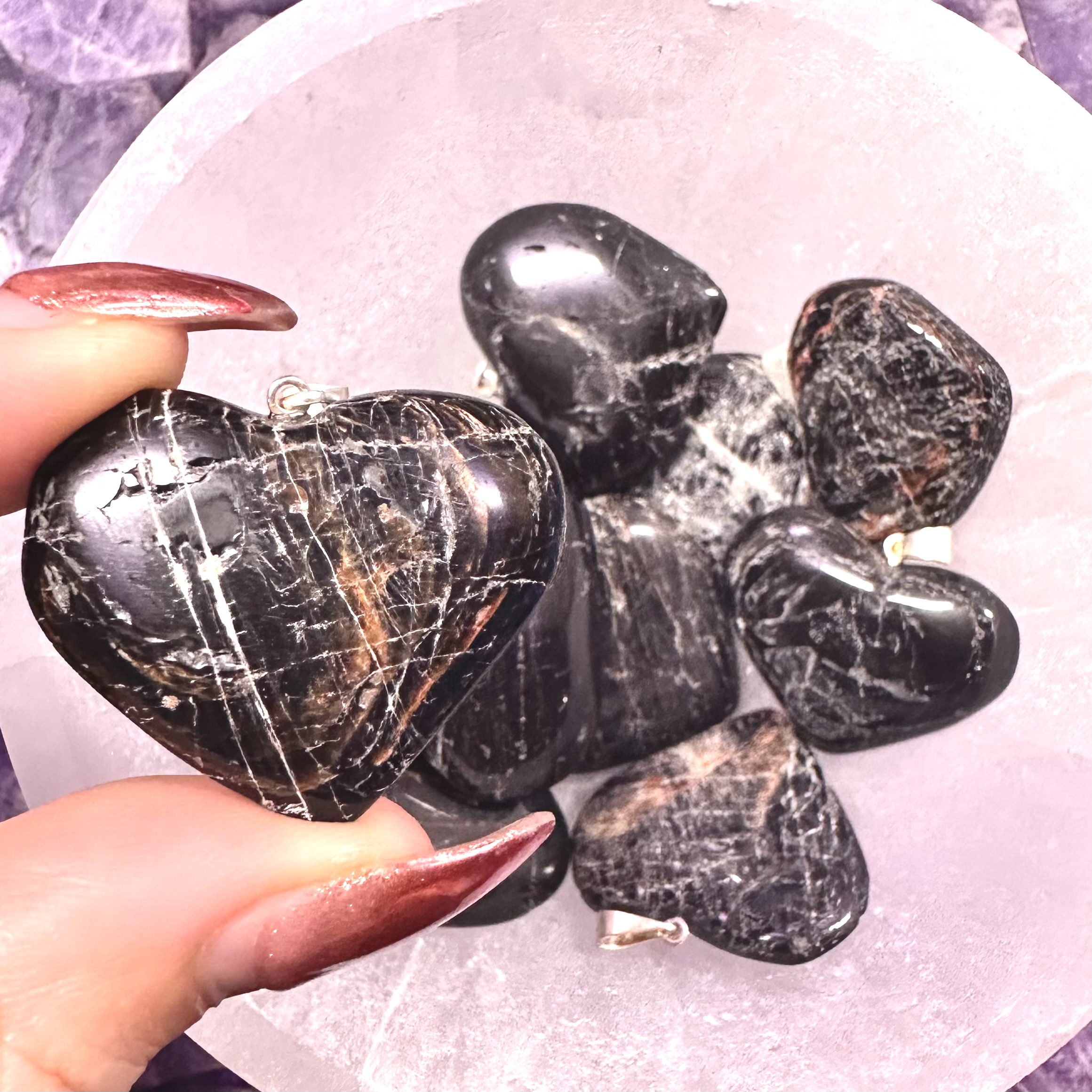 Black Tourmaline with Hematite Heart Pendant - Image 2