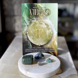 Virgo postcard sized grid, with 4 stones on a marble coaster